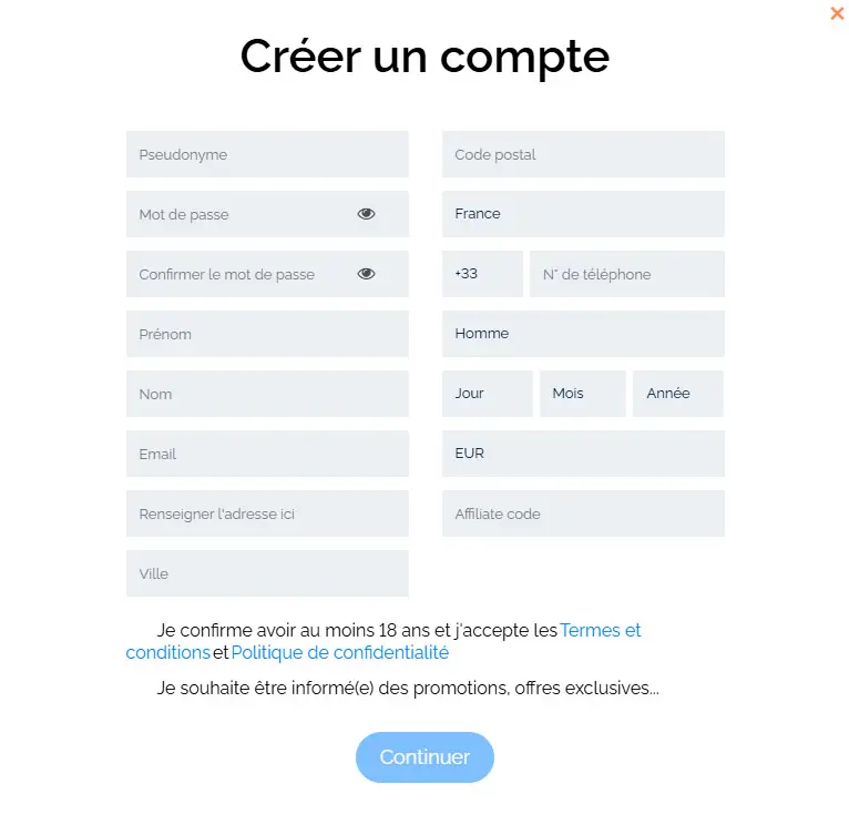 Processus d'inscription BOOMSBET CASINO